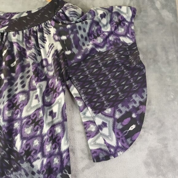 Alyn Paige Womens Batwing Top Small Purple Black Abstract Boho‎ Festival Summer - Picture 6 of 10